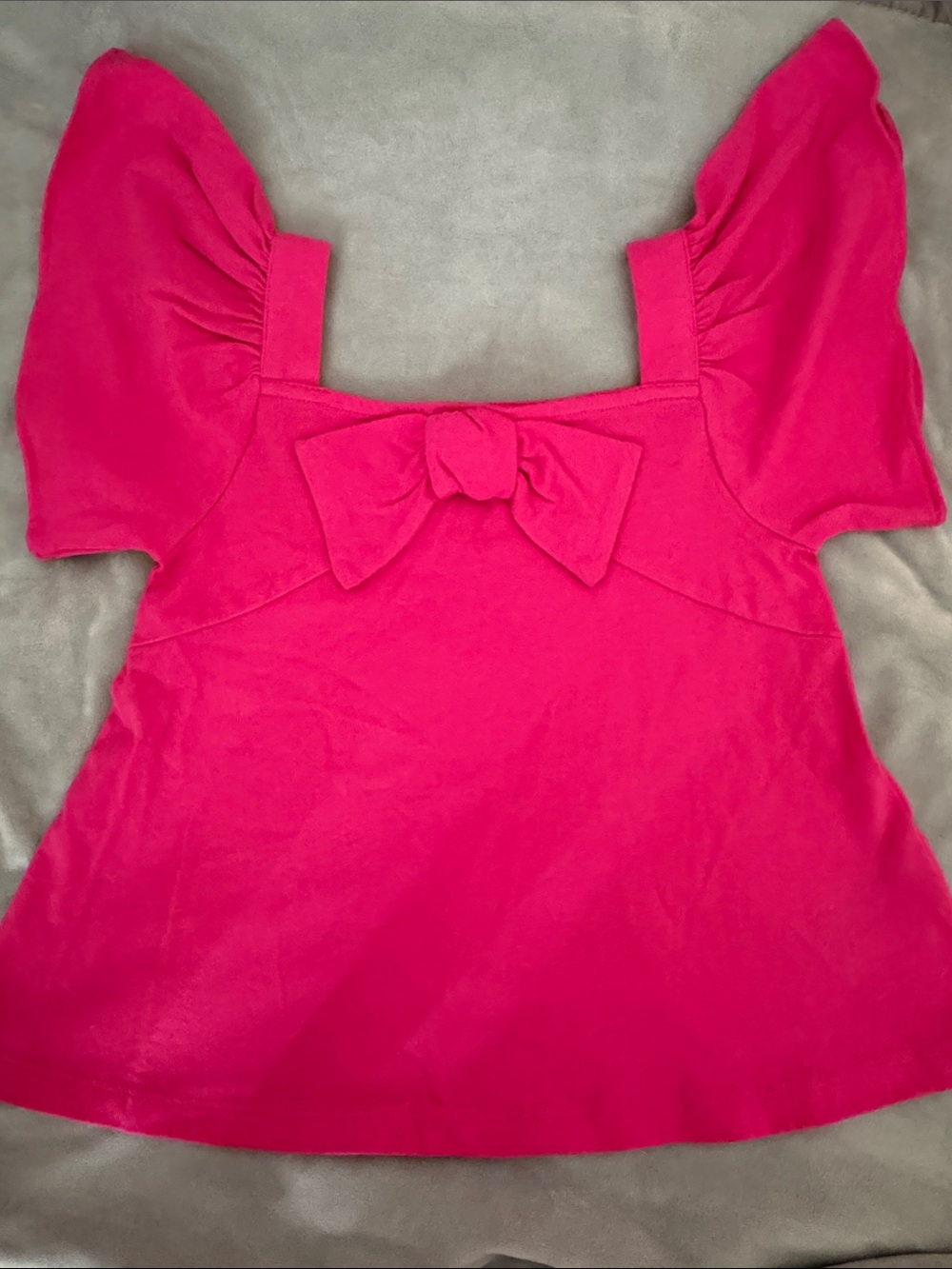 Janie and Jack Square Neck Puff Sleeve Top with Front Bow - Pink